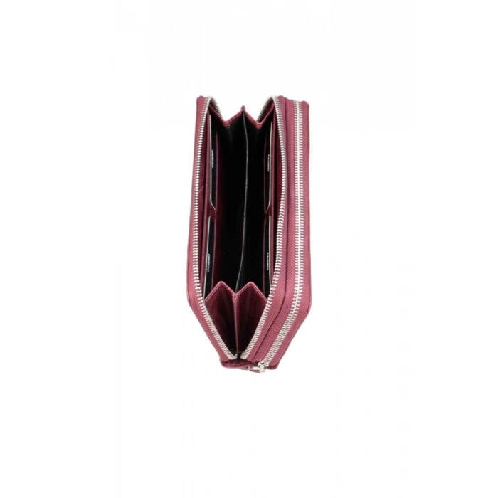 Guard Çift Fermuarlı Crazy Bordo Deri El Çantası