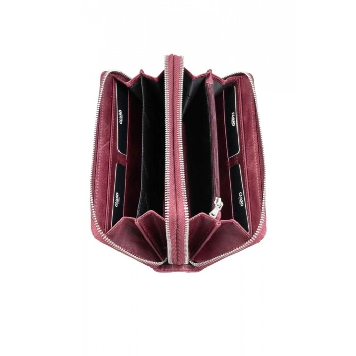 Guard Çift Fermuarlı Crazy Bordo Deri El Çantası