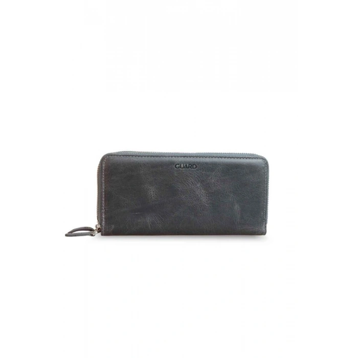 Guard Çift Fermuarlı Crazy Gri Deri El Çantası