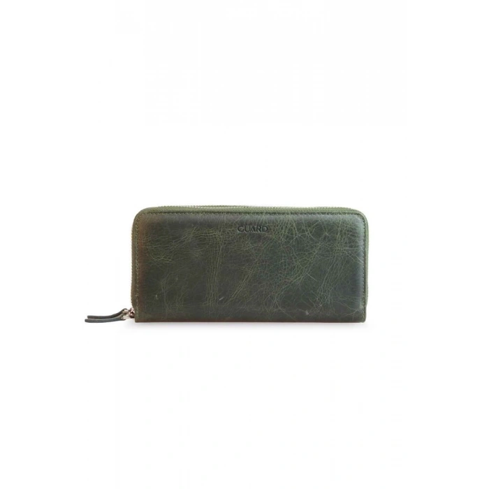 Guard Çift Fermuarlı Crazy Yeşil Deri El Çantası