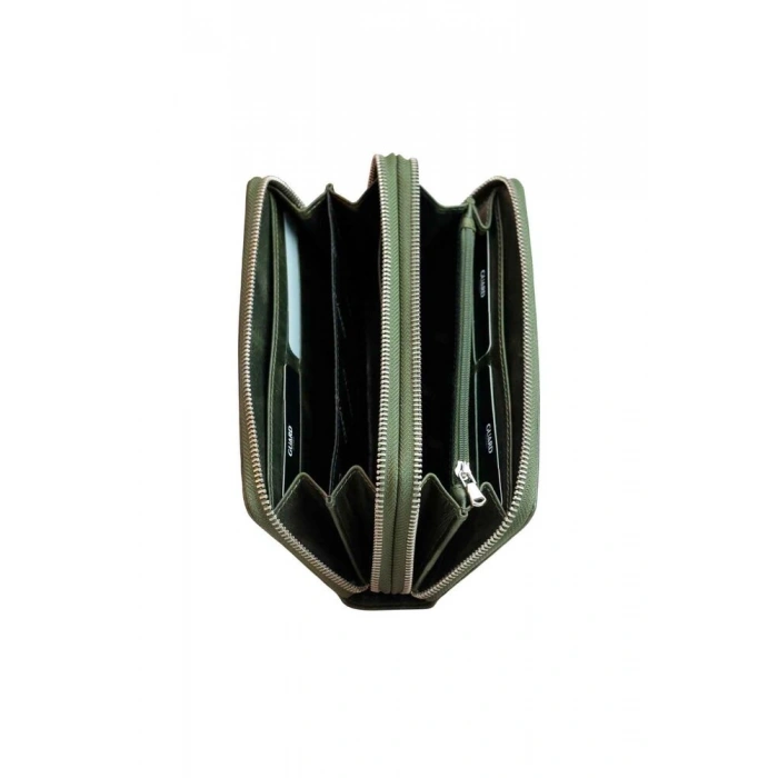 Guard Çift Fermuarlı Crazy Yeşil Deri El Çantası