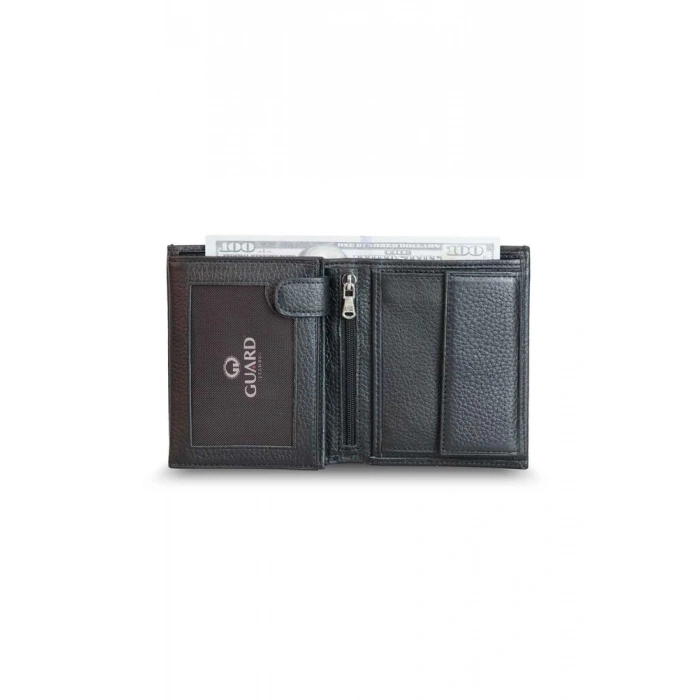 Guard Çok Bölmeli Dikey Siyah Deri Erkek Cüzdanı