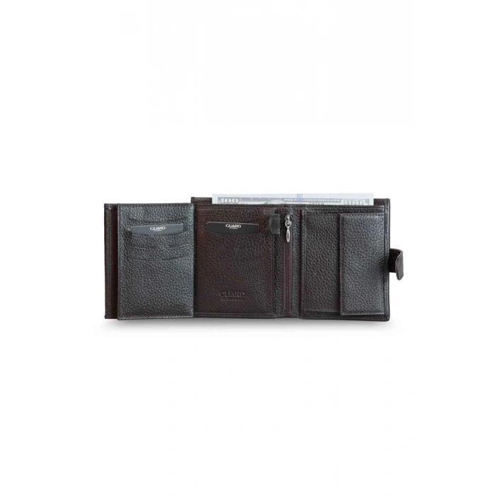 Guard Çok Bölmeli Patlı Dikey Kahverengi Deri Erkek Cüzdanı