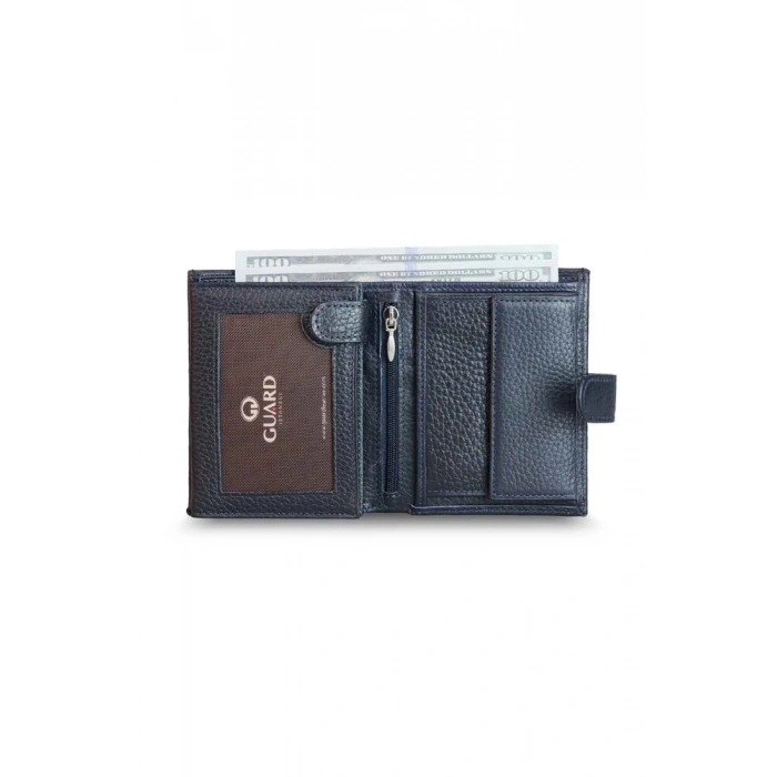 Guard Çok Bölmeli Patlı Dikey Lacivert Deri Erkek Cüzdanı