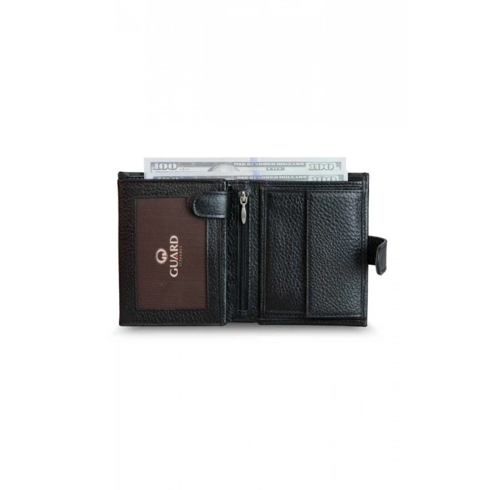 Guard Çok Bölmeli Patlı Dikey Siyah Deri Erkek Cüzdanı