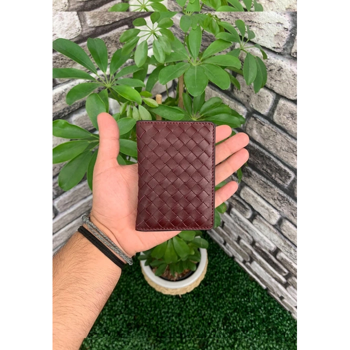 Guard El Örgüsü Bordo Deri Kartlık