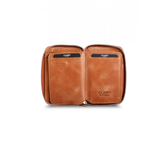 Guard Fermuarlı Antik Taba Deri Mini Cüzdan