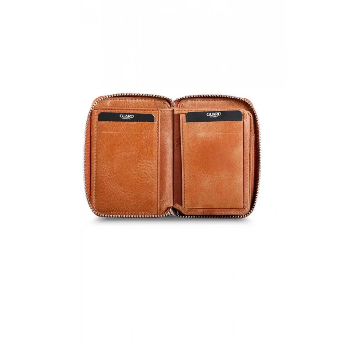 Guard Fermuarlı Antik Taba Deri Mini Cüzdan