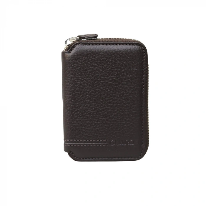 Guard Fermuarlı Kahverengi Deri Mini Cüzdan