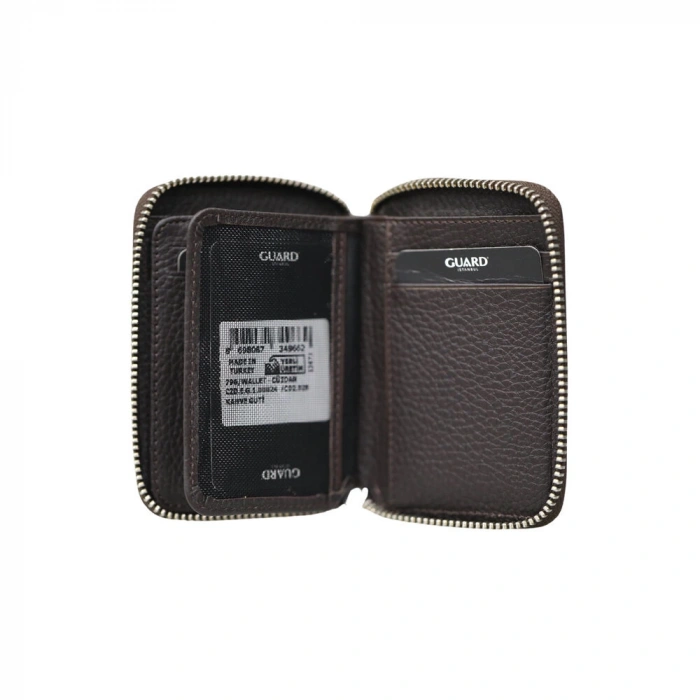 Guard Fermuarlı Kahverengi Deri Mini Cüzdan