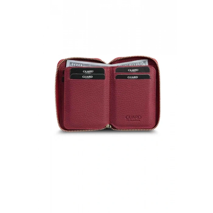 Guard Fermuarlı Kırmızı Deri Mini Cüzdan