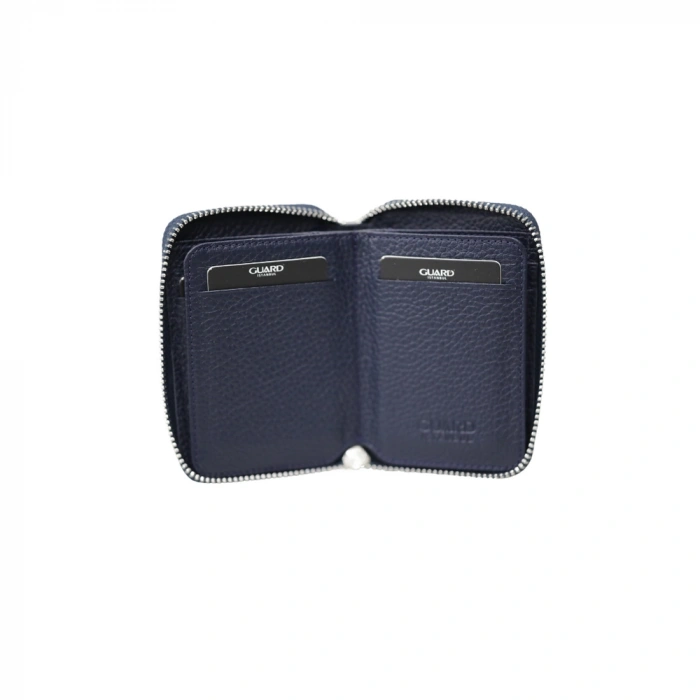 Guard Fermuarlı Lacivert Deri Mini Cüzdan