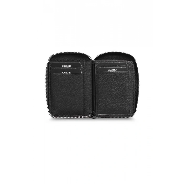 Guard Fermuarlık Siyah Deri Mini Cüzdan