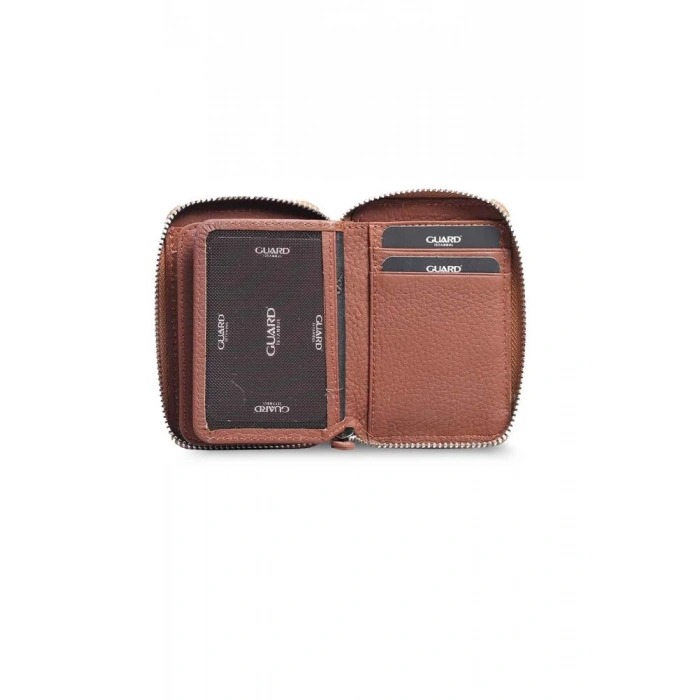 Guard Fermuarlı Mat Taba Deri Mini Cüzdan