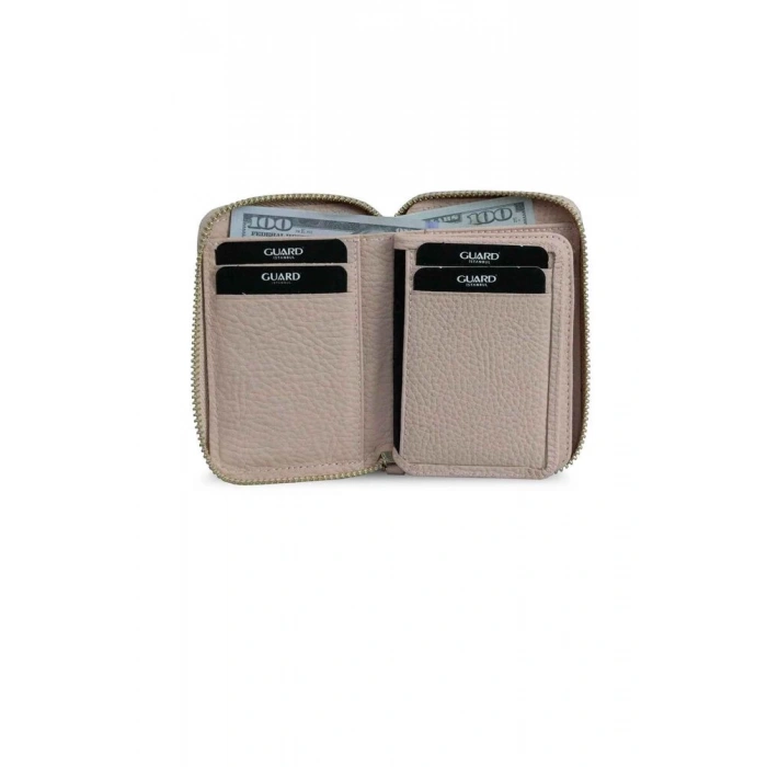 Guard Fermuarlı Pudra Deri Mini Cüzdan