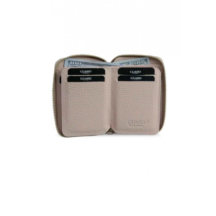 Guard Fermuarlı Pudra Deri Mini Cüzdan