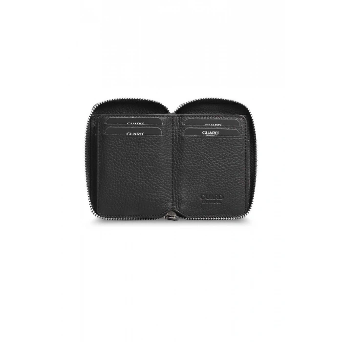 Guard Fermuarlı Siyah Deri Mini Cüzdan