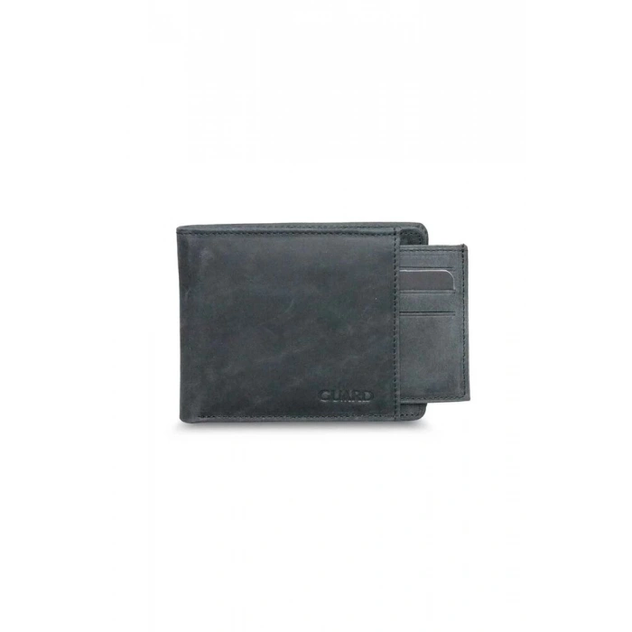 Guard Gizli Kart Bölmeli Antik Siyah Hakiki Deri Erkek Cüzdan