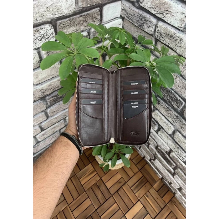 Guard Kahverengi Croco Baskılı Fermuarlı Portföy Cüzdan