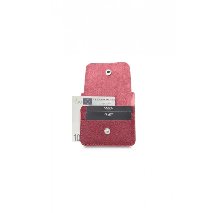 Guard Kırmızı  Kağıt Para Bölmeli Mini Deri Kartlık