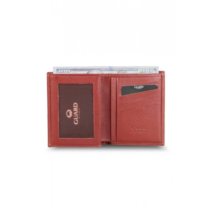 Guard Kızıl Taba Çapraz Kart Bölmeli Derİ Erkek Cüzdanı