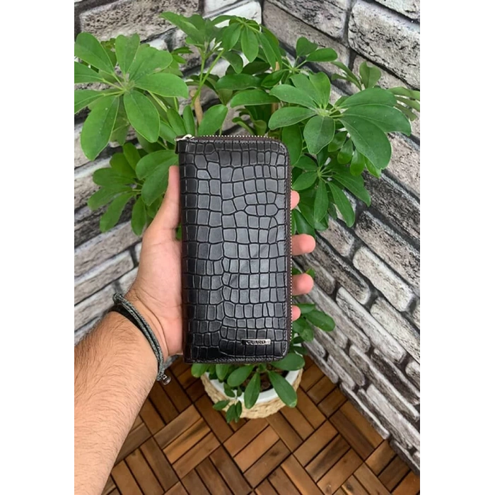 Guard Koyu Kahverengi Croco Baskılı Fermuarlı Portföy Cüzdan