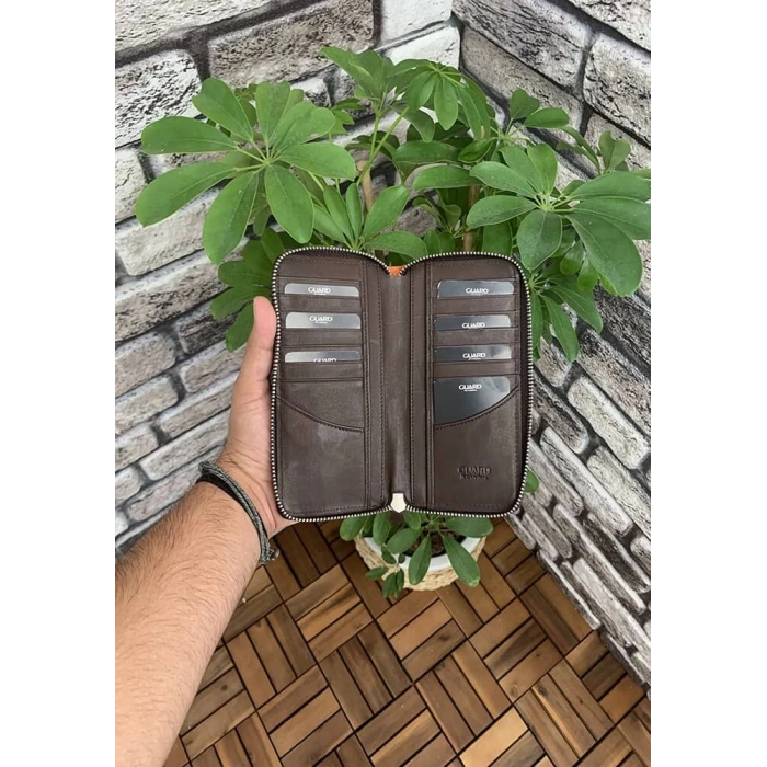 Guard Koyu Kahverengi Croco Baskılı Fermuarlı Portföy Cüzdan