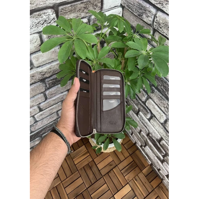 Guard Koyu Kahverengi Croco Baskılı Fermuarlı Portföy Cüzdan