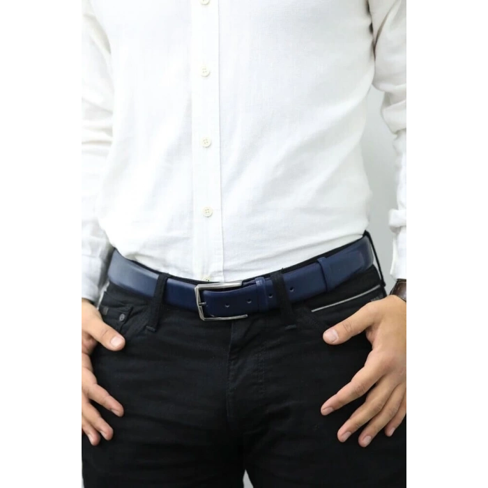 Guard Koyu Mavi Deri Erkek Kemeri - 3,5 Cm