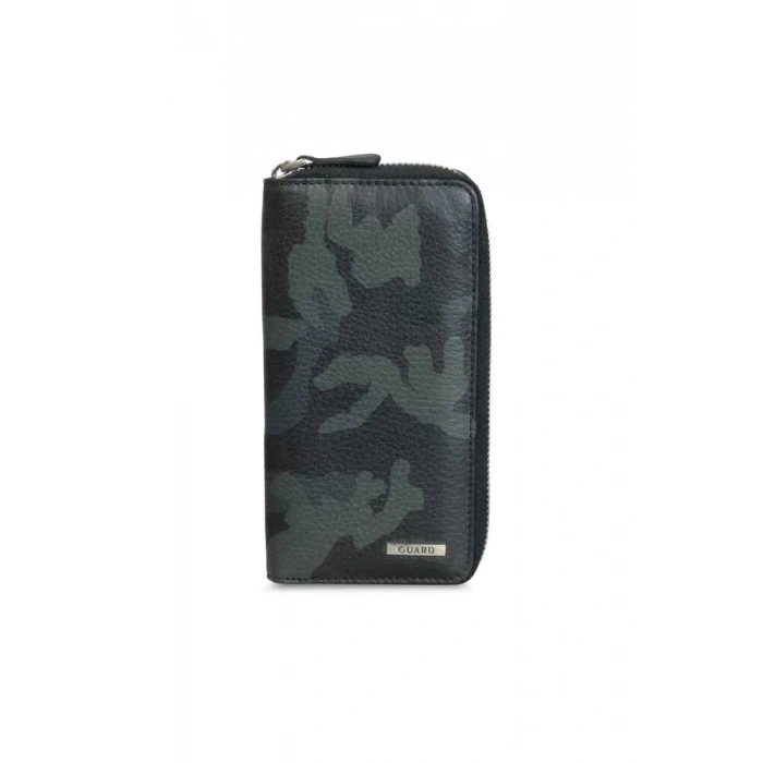 Guard Lacivert Kamuflaj Baskılı Deri Fermuarlı Cüzdan