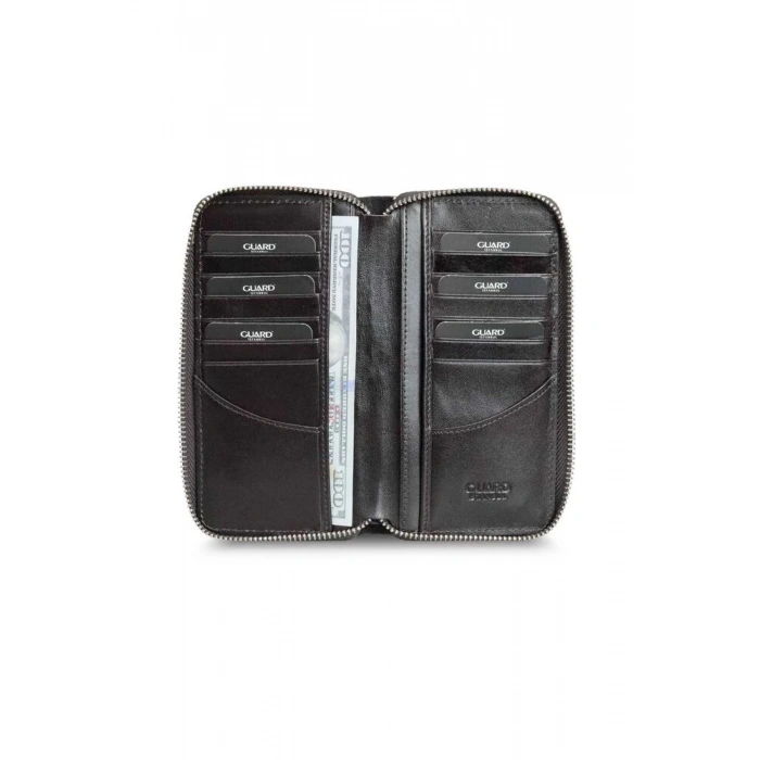 Guard  Lazer Baskılı Kahverengi Fermuarlı Portföy Cüzdan