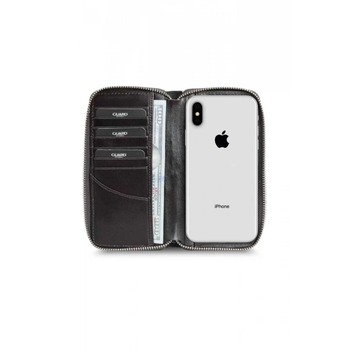 Guard  Lazer Baskılı Kahverengi Fermuarlı Portföy Cüzdan