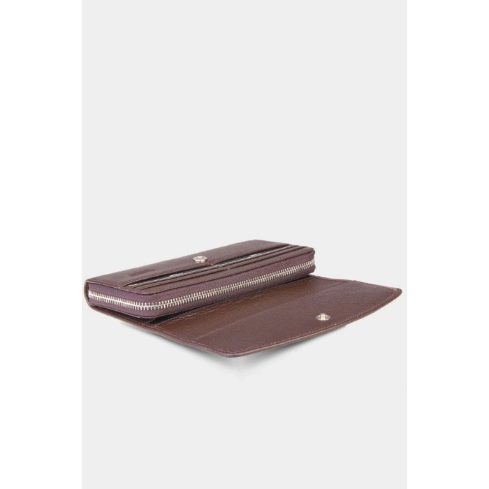 Guard  Mat Kahverengi Fermuarlı Deri Bayan Cüzdanı