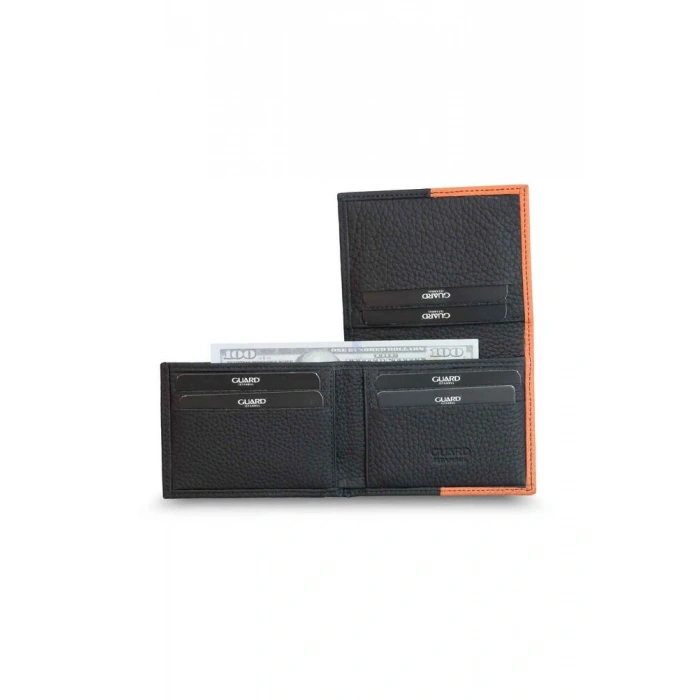 Guard Mat Siyah/Turuncu Deri Erkek Cüzdan
