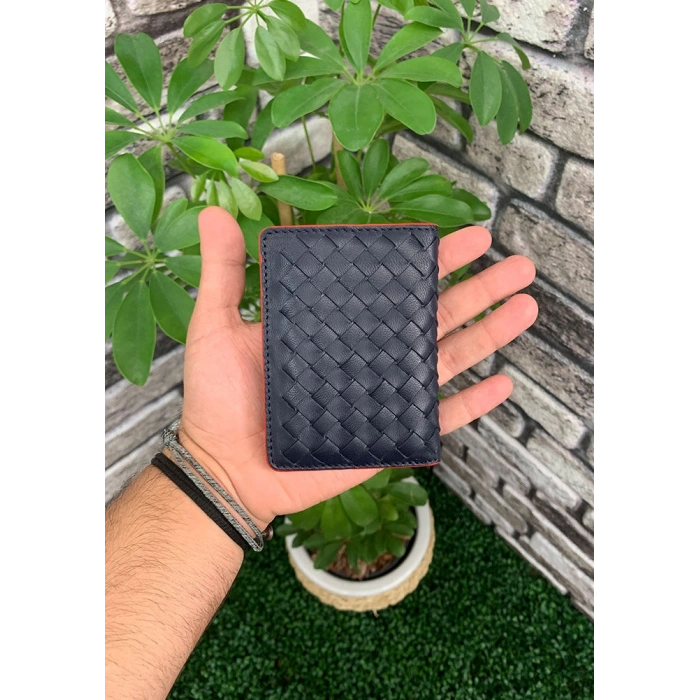 Guard Örgü Baskılı Lacivert Deri Kartlık