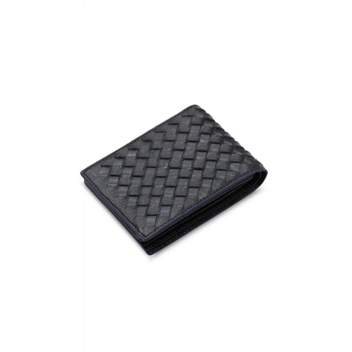 Guard Örgü Desenli  Mor Kenarlı Siyah Deri Erkek Cüzdanı