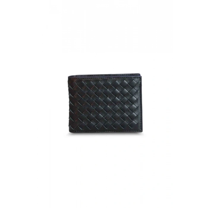 Guard Örgü Desenli  Mor Kenarlı Siyah Deri Erkek Cüzdanı