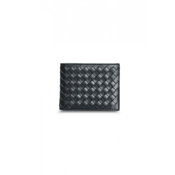 Guard Örgü Desenli  Yeşil Kenarlı Siyah Deri Erkek Cüzdanı
