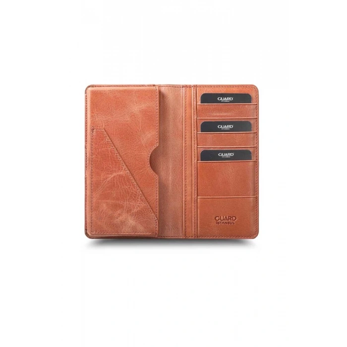 Guard Plus Telefon Girişli Antik Taba Deri Unisex Cüzdan