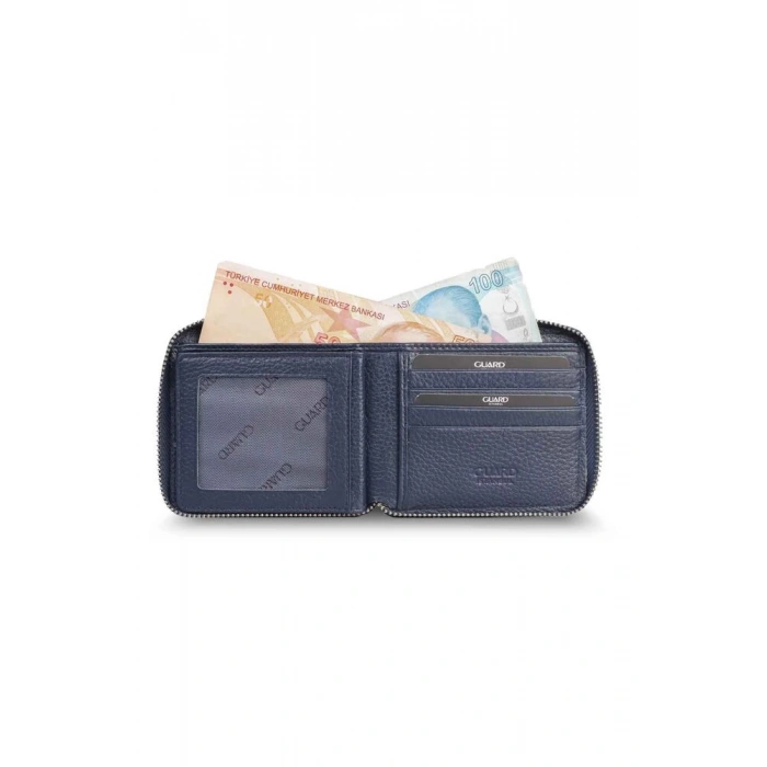 Guard Retro Fermuarlı Deri Lacivert Cüzdan