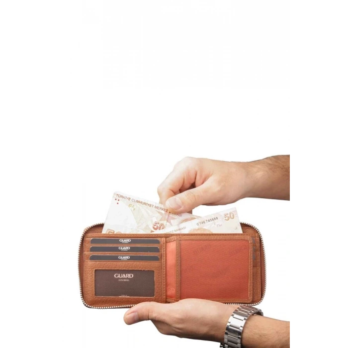 Guard Retro Fermuarlı Deri Taba Cüzdan
