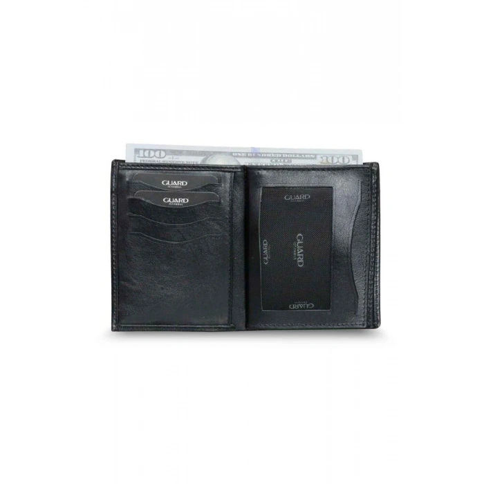 Guard Siyah Çift Pisotlu Dikey Deri Erkek Cüzdanı