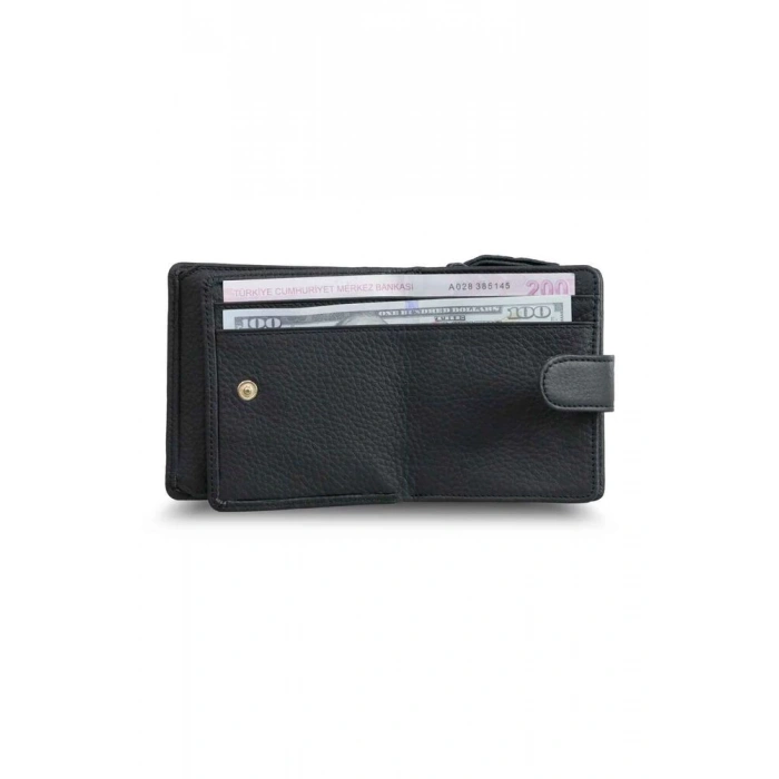 Guard Siyah Çok Bölmeli Şık Deri Bayan Cüzdanı