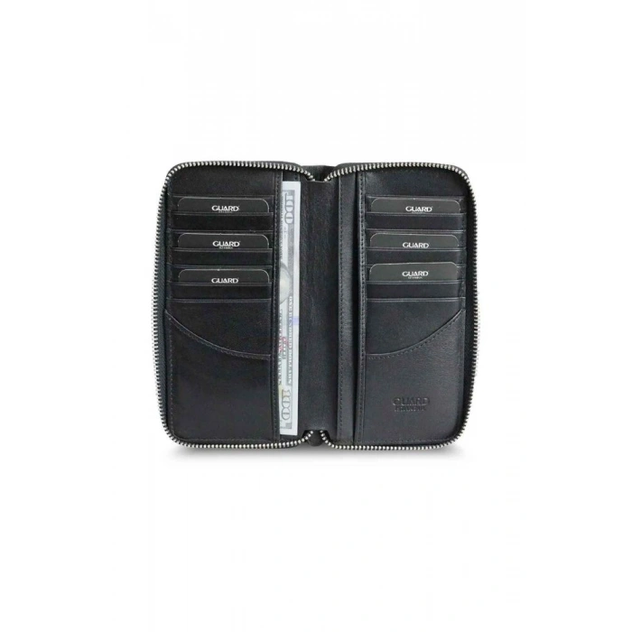 Guard Siyah Croco Fermuarlı Portföy Hakiki Deri Cüzdan