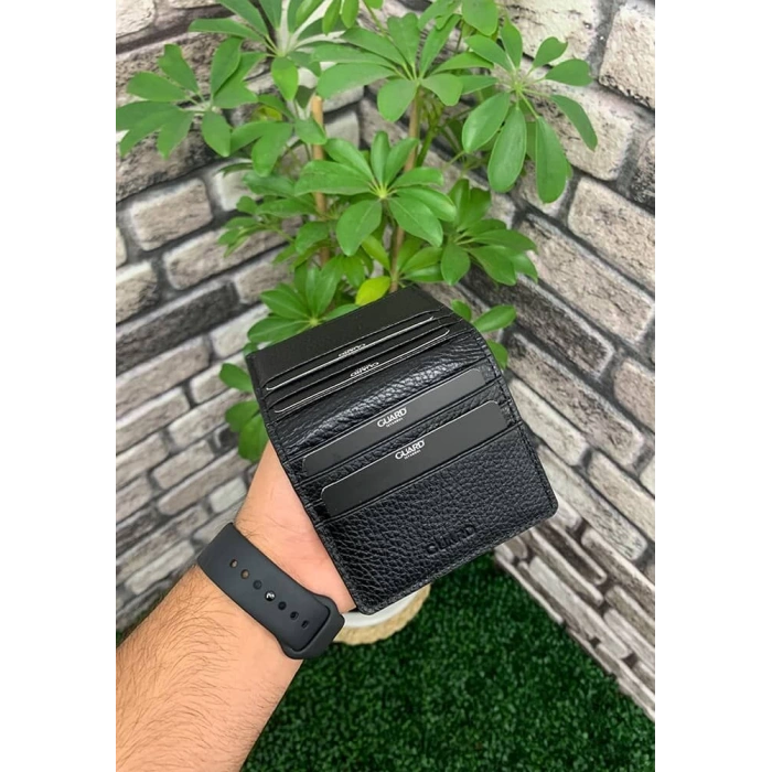 Guard Siyah Parlak Patlı Tasarım Deri Kartlık