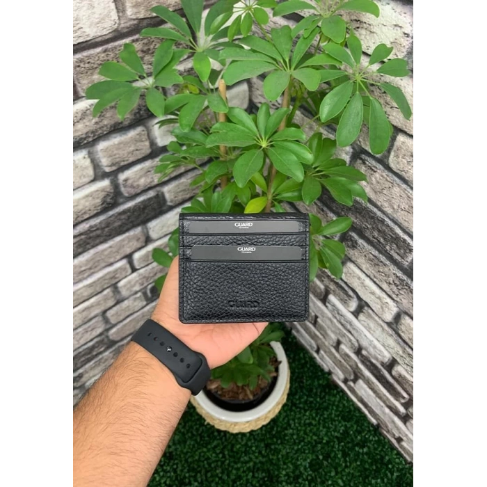 Guard Siyah Parlak Patlı Tasarım Deri Kartlık