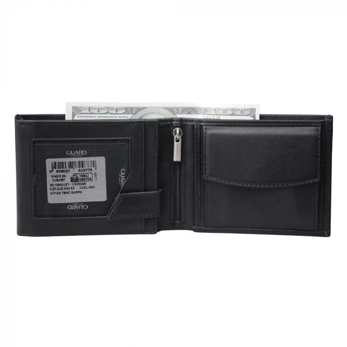 Guard Siyah Temi Bozuk Para Bölmeli Deri Erkek Cüzdanı
