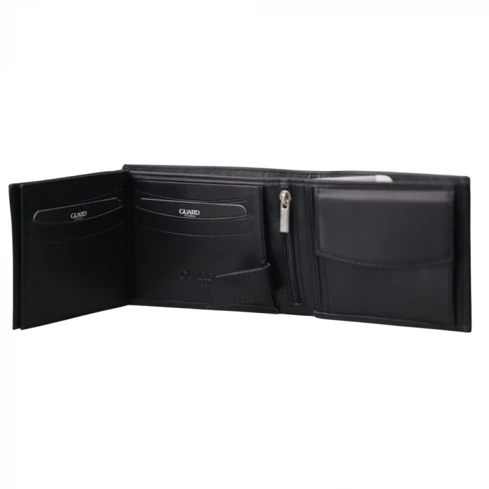 Guard Siyah Temi Bozuk Para Bölmeli Deri Erkek Cüzdanı
