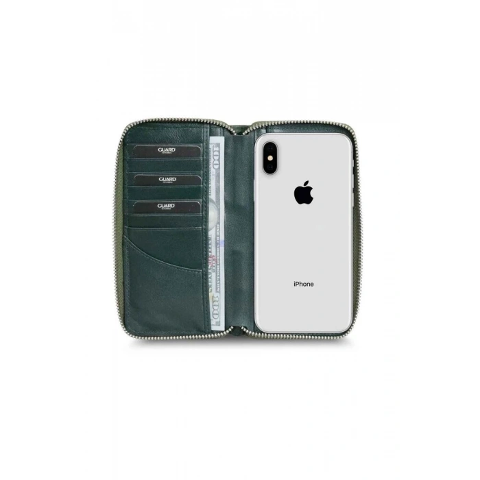 Guard Siyah/Yeşil Kamuflaj Baskılı Deri Fermuarlı Cüzdan