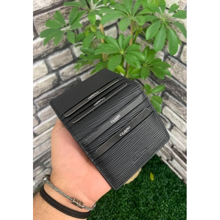 Guard Siyah Yol Desenli Patlı Tasarım Deri Kartlık